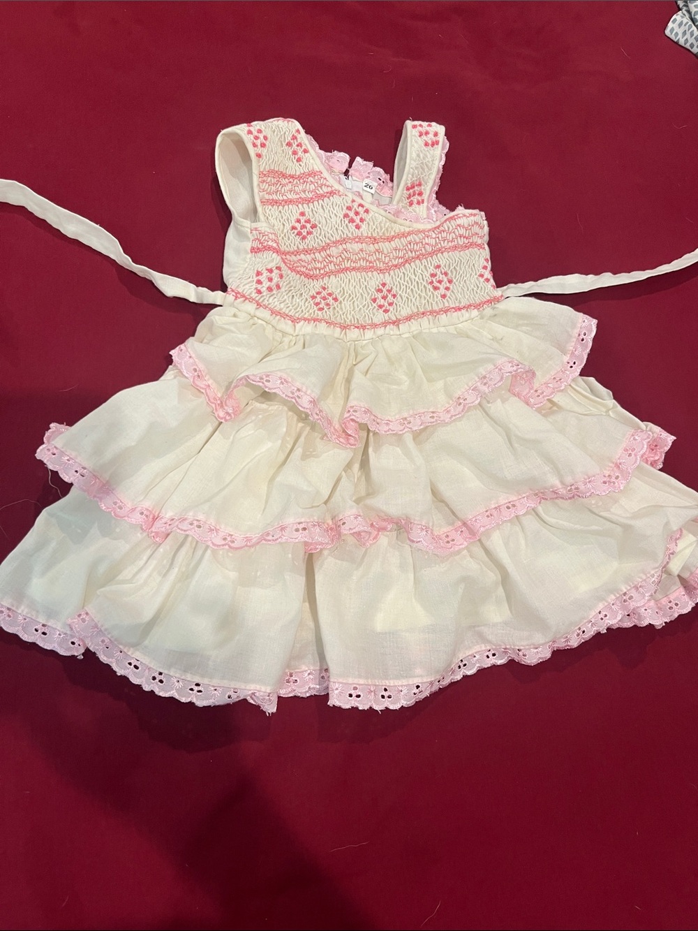 Ethnic cotton smocking white and pink 2T